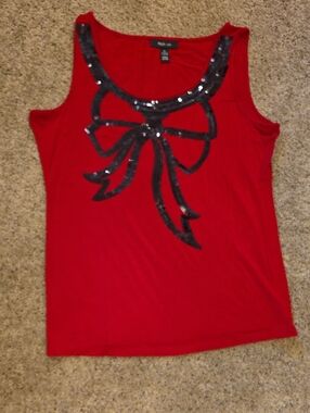 Style & Co. Red Tank with Black Sequin Bow Accent